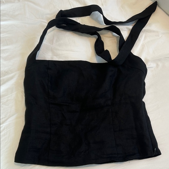 Black reformation linen halter top - Picture 2 of 3
